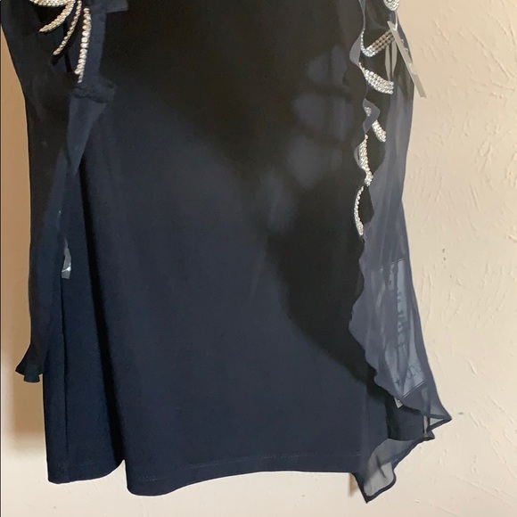 Rhinestone chiffon top with liner navy small MSK - Picture 6 of 7